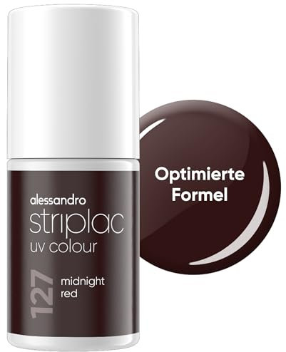 alessandro Striplac UV-Nagellack Midnight Red - Deckend & Kratzfest bis zu 15 Tage - Leichtes Auftragen - Schonende Abziehtechnologie - Vegan - Rot, 6,5ml