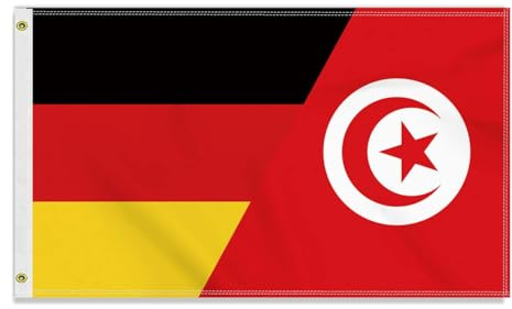 Große 90×150 CM Tunesien Deutschland Flagge, großes 150D Deutsch Tunesisch Freundschafts banner,Strapazierfähige Deutschlandfahne Doube-Seitendruck Dekor Messingösen large Tunisia