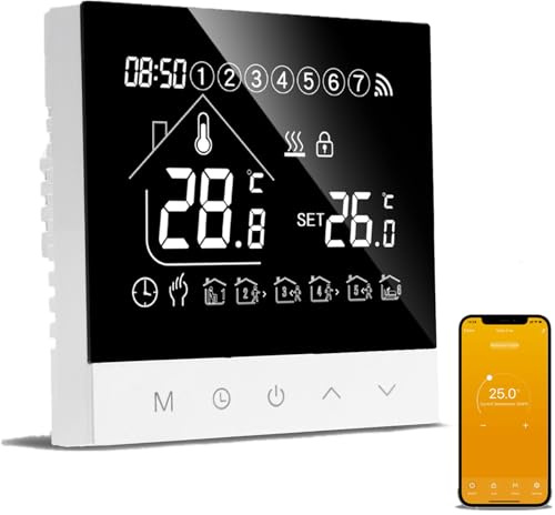 Smart Thermostat für Wasser Fußbodenheizung,WiFi Programmierbar Thermostate | Wlan Heizungsthermostat LCD Digital Touchscreen Wandthermostat,Tuya Raumthermostat für Google Home / Alexa(Wasserheizung 3A)