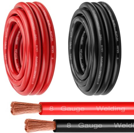 MOOKEERF Cavo batteria calibro 8 – 15FT rosso + 15FT nero 8 AWG cavo di saldatura flessibile filo di rame puro senza ossigeno per automobili, batteria, inverter, solare, marino e generatore
