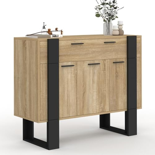 IDMarket - Sideboard 100 cm Phoenix 3 Türen und 1 Schublade Holz und Schwarz