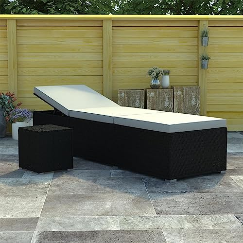 Outdoor-Möbel-Outdoor-Sitz-Sonne-Liege mit Kissen und Teetisch Poly Rattan Schwarz