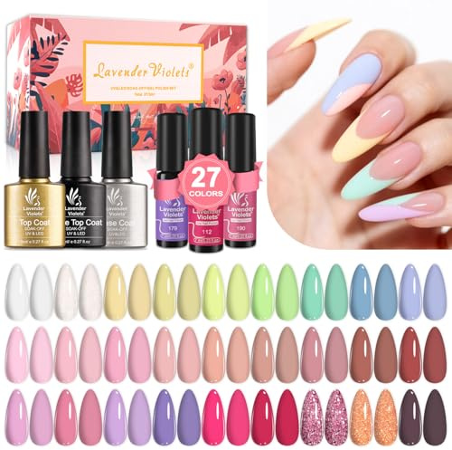 Romatic Gift Sweet Pastel Gel Nail Polish Set 27+3 Colors Nude Pink White Soak-off UV LED Gel Nail Kit with Base, Matte and Glossy Top Coat Gifts for Women C974