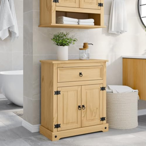 Owoxanthellate Badmöbel Set Corona 70x33x80 cm Massivholz Kiefer Badschrank mit Schublade und 2 Türen Modernes Design Robust und Langlebig für kleine Bäder Badezimmer Waschtisch
