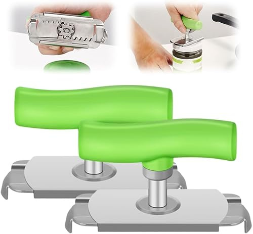 2026 Neu Dosenöffner aus Edelstahl, Küchen Gadgets Dosenöffner Senioren Deckelöffner Flaschenöffner, Einstellbar Glasöffner Schraubdeckelöffner für Senioren (2 Stück Grün)
