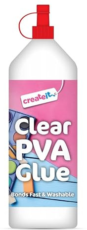 DWD Create 1 Litre Clear Strong, Tacky PVA Multi Purpose Kid's Craft Glue for Art, Toddler Craft, School Supplies, Woodwork, Home Projects, DIY, For Paper, Wood, Card, Fabric, Bonds Fast & Washable
