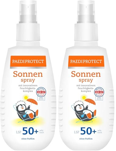 PAEDIPROTECT Sonnenspray Kinder Baby LSF 50+ 150 ml, Sonnencreme parfümfreies Spray, Gesicht Körper, Sonnenschutzspray vor UVA/UVB-Strahlung, vegan, ohne Mikroplastik (Packung mit 2)