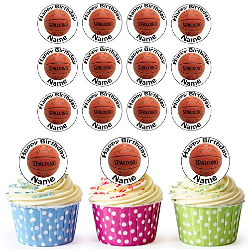 AK Giftshop Basketball 24 Personalised Edible Cupcake Toppers/Birthday Cake Decorations - Easy Precut Circles