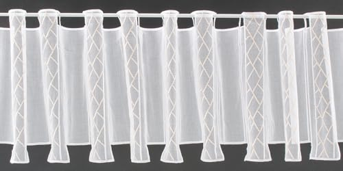 Verdi Scheibengardine grafisch Bestickt 30 cm hoch weiß beige - Wunschbreite frei wählbar durch gekaufte Menge in 16 cm Schritten - Meterware