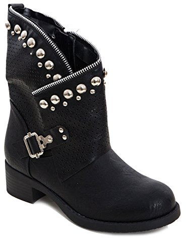 Toocool - Stivali Donna Bassi Biker Boots Motociclista Borchie Traforati Nuove K811 [36,Nero]