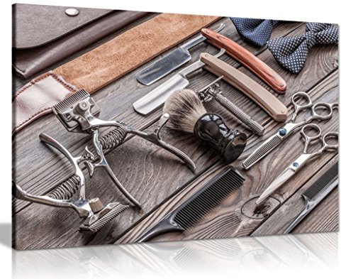 Barber Shop Art Vintage Hair Tools Canvas Wall Art Picture Print (24x16)