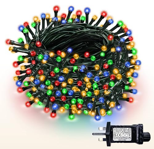 WISD Christmas Tree Lights - 100 LED 12.8M Dimmable Xmas Fairy Light on Green Cable with 12 Modes, Timer and Memory - Plug in String Light for Indoor Outdoor Garden Bedroom Party Decor (Multicoloured)
