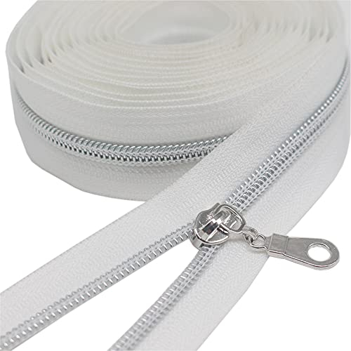 YaHoGa 9 m silberfarben endlos Reißverschluss Meterware weiße Reissverschluss 6mm-Spirale + 25 Nonlock-Zipper (silberfarben weiße)
