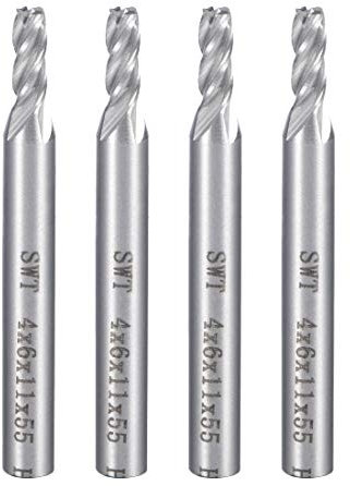 sourcingmap 4PCS 6mm Shank 4mm x 11mm Straight Flat Nose End Mill Cutter CNC Router Bits 4 Flute