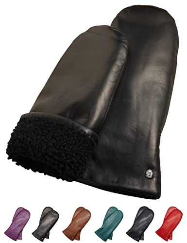 AKAROA ESTD 2019 Lederhandschuhe Damen SUE, Fäustling, italienisches Leder, Futter aus original Neuseeland Lammfell, schwarz, S/M - 7