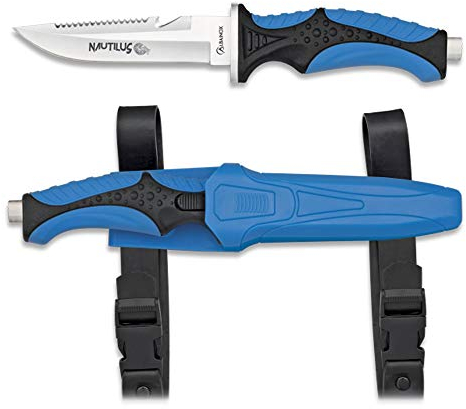 Tiendas LGP Albainox – 32349 – H. 11,5 cm. Cuchillo Submarinismo Azul Nautilus -Herramienta para, Pesca, Caza, Camping, Outdoor, Supervivencia y Bushcraft
