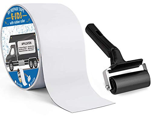 E-SDS RV Roof Sealant Tape 4 x50' with Rubber Roller, UV & Waterproof White RV Seal Tape for RV Roof Repair, Window, Boat Sealing, Truck and Camper Roof Leaks
