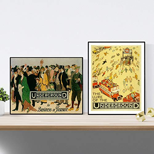 Nacnic Poster Jahrgang. Poster, die Welt der Werbung. Zwei Blätter Vintage-Londoner U-Bahn. A3 Größe