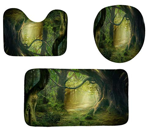 ZXYLSL Mode Badgarnitur Badematten Set 3 teilig Badvorleger Badteppich WC Vorleger Badematte Duschvorleger - Grüner Wald