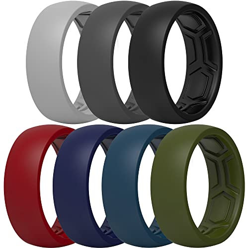 ThunderFit Silikon-Eheringe für Herren, abgeschrägt, atmungsaktiv, 2-lagig, mittlere Linie, 8,2 mm breit, 2,5 mm dick, 11.5-12 (21.3mm), Silikon, Kein Edelstein