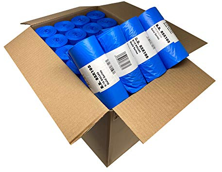 Bolsa de basura azul. Con capacidad de 100 litros para cubo de comunidad. 480 sacos de basura resistentes con termosellado. 10 uds por rollo. Caja 48 rollos.