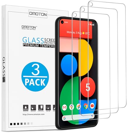 [3 Stück] OMOTON Panzerglasfolie Schutzfolie für Google Pixel 5 mit Schablone-Installationshilfe, [Anti- Kratzer], [Bläschenfrei], [9H Härte], [HD-Klar]