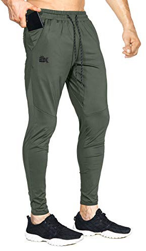BROKIG Mens Stretch Running Tracksuit Bottoms, Lightweight Gym Trousers Sports Joggers Jogging Pants (Army Green,XX-Large)