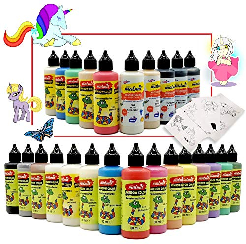 malmit Window Color Einhorn Set 25 Farben Fenstermalfarbe Fensterfarbe Unicorn Glasfarbe Fensterbilder