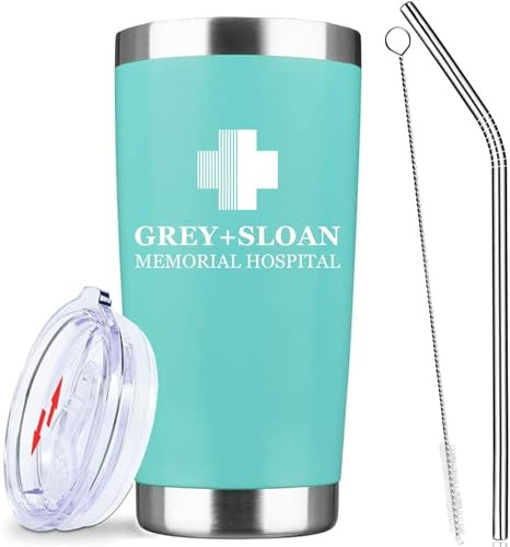 atHand Greys Anatomy Stainless Steel Tumbler with straw 20oz - Grey Sloan Green Vacuum Insulated Tumbler Coffee Cup Double Wall Large Travel Mug with Lid