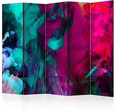 murando Raumteiler Foto Paravent Abstrakt 225x172 cm beidseitig auf Vlies-Leinwand Bedruckt Trennwand Spanische Wand Sichtschutz Raumtrenner Design Aquarell rosa blau schwarz Rauch a-A-0144-z-c