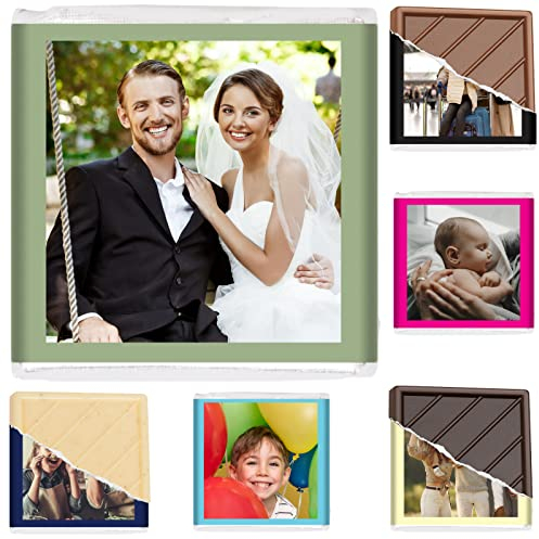 Coffret de Chocolats - 70 Carrés de Chocolat Personnalisés - Choisissez votre Photo et vos Couleurs - 8 Saveurs 100% Pur Beurre de Cacao - Fabriqué en France par Chocolat de Mariage - 350 Gr