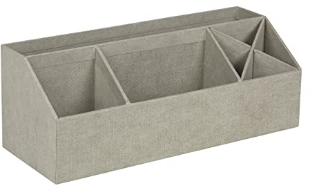 BIGSO ELISA Schreibtisch Organizer mit 4 Fächern – Ordnungssystem für Zettel, Büroklammern, Stifte usw. – Sortierkasten aus Faserplatte und Papier in Leinenoptik – beige