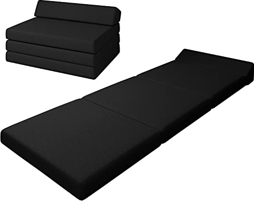 sunnypillow Klappmatratze Kopfteil 120x220x10, Schwarz 4-tei Faltmatratze | mit abnehmbarem Bezug, Schaumstoff extra dick 10cm, Matratze klappbar Gästematratze Reisematratze