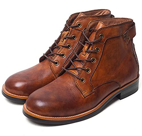 SWZEC Stivali Stringati Uomo Classici Inverno Vintage Eleganti Stivaletti Combat alla Moda Impermeabili Antiscivolo Comode Trekking Esterno Marrone 42