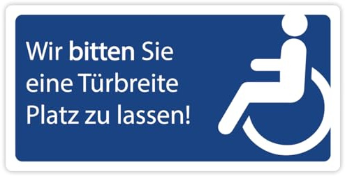 Aufkleber Hinweis Türbreite Abstand Rollstuhlfahrer Schild Folie selbstklebend | Größe wählbar Made in Germany, Größe: 10x20 cm