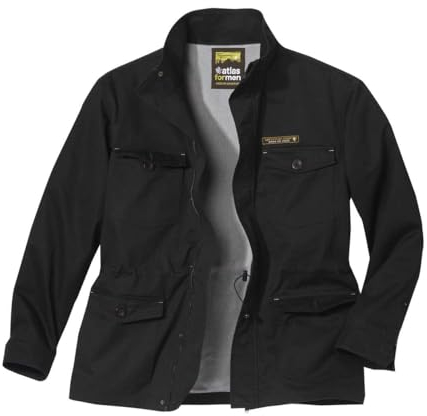 ATLAS FOR MEN - Men's Stylish Black Safari Jacket - Funnel Neck - L