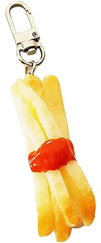 HTian Simulation Pommes Frites Schlüsselanhänger, Mini Creative Food Schlüsselanhänger Schulranzen Charm Cartoon Anhänger (Color : Gold, Size : 2.8 in)