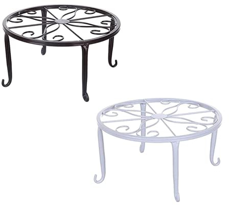 Yeehliny 2 Stück Blumenständer Metall Blumenhocker Outdoor Blumentopfständer Pflanzenständer Retro Blumentopfhalter Metall Ständer Pflanzgefäß Topfgestell für Innen und Außenbereiche (Braun+Weiß)