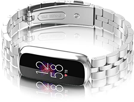 AireWiki Metall Armband Kompatibel mit Fitbit Luxe Watch Armband Edelstahl Für Herren Damen Ersatz mit Schnalle Elegant Uhrenarmband Für Fitbit Luxe (Silber)