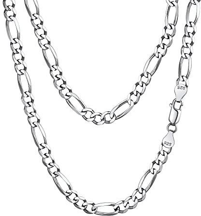 FindChic Figaro Kette Silber 925 Panzerkette Unisex Gliederkette 5mm Silberkette Ohne Anhänger Herrenkette 61cm weißgold Ultradünne Kette Hip Hop Halskette Damen Collier