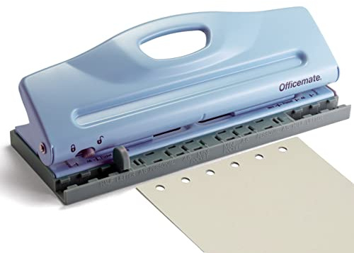 Officemate Adjustable 6-Hole Punch for Planners and Binders, 8 Sheet Capacity, Blue (90163)