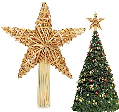 Weihnachtsbaum Stern Spitze 20 x 30,5 cm, Baumspitze Stern Groß Natur Christbaumspitze, Christbaumschmuck aus Natürlichem Material, Weihnachtsbaumschmuck für Jeder Größe Weihnachtsbäume