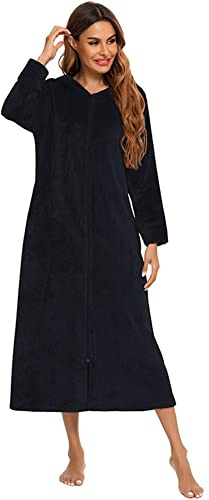 obaSeteck Langer Warmer Morgenmantel Damen Reißverschluss Fleece Plüsch Pyjamas Weicher Hausmantel