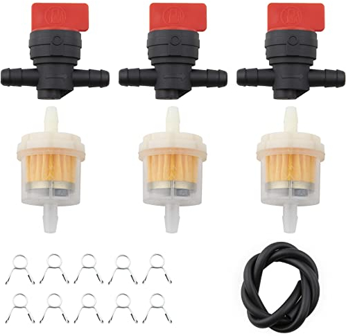 FanPaYY Motorrad Gas Kraftstofffilter Schlauch mit 3x Universal Benzinhahn 6mm, mit 3x Benzinfilter, mit 10 Schlauchschellen für PKW Auto Motorrad Rasenmäher für Briggs & Stratton 698183 494768