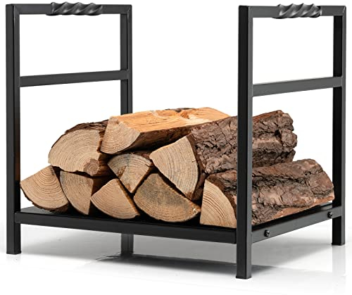COSTWAY Kaminholzregal Metall, Brennholzregal Feuerholzregal Holzscheitregal mit stabilem Sockel & Griffen, Kaminholzständer für Innen- und Außenbereiche(40x34x36cm)