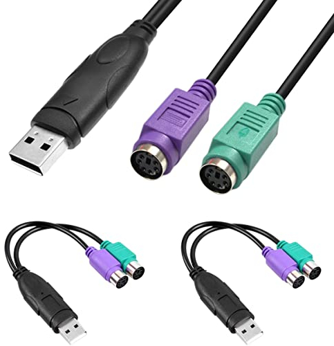 Xiatiaosann PS2 auf USB Adapterkabel Tastatur-Maus-Adapterkabel, PS/2 Buchse auf USB A Stecker mit Chip, 2 Stück 2 in 1 PS2 auf USB 2.0 Konverterkabel