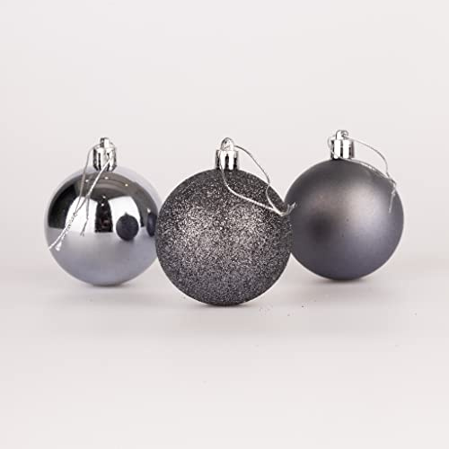 50mm/24Pcs Christmas Baubles Shatterproof Dark Grey, Christmas Tree Decorations Ball Ornaments Balls Xmas Hanging Decorations Holiday Decor - Shiny,Matte,Glitter