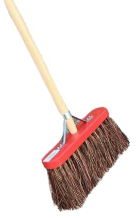 Synx Tools Escoba de calle Tallos de cuenca Capucha roja Escoba exterior Artículo de limpieza Barredora al aire libre Escobas con tallo 150 cm