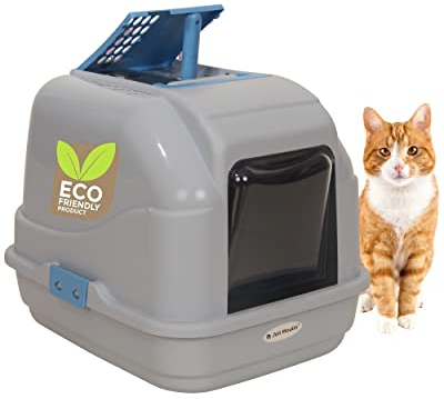 Extrahaltbar hygienisches Katzenklo Katzentoilette 50x40x40 cm | Ungiftiges Rohmaterial | Streuschaufel und Aktivkohlefilter | der Umwelt zuliebe | Blau komplett