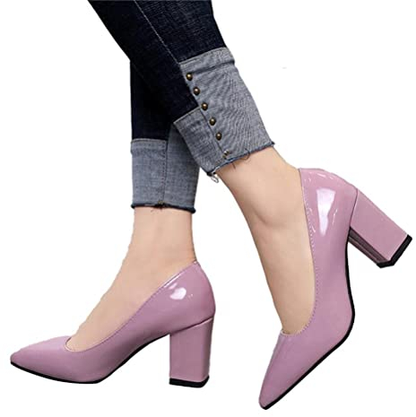 seiveini Pumps mit Spitzer Zehenpartie für Damen High Heels Pumps Lack mit Chunky Absatz Klassische Business Pumps Elegante Büroschuhe Hochzeitsschuhe Chic Mode A Rosa 41 EU